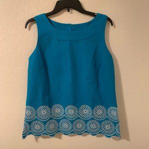 Talbots blue tank top with white circles NWT